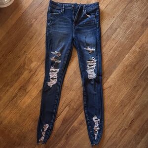 American Eagle Outfitters Dark Blue Distressed Skinny Jeans Size 8 EXTRA LONG